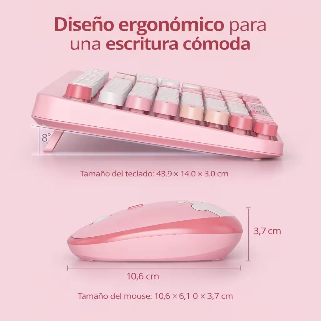 Combo Teclado y Mouse Inalámbrico Geezer Hello Bear - Rosado | Mouse 800/1200/1600 DPI | 10m | 2.4G