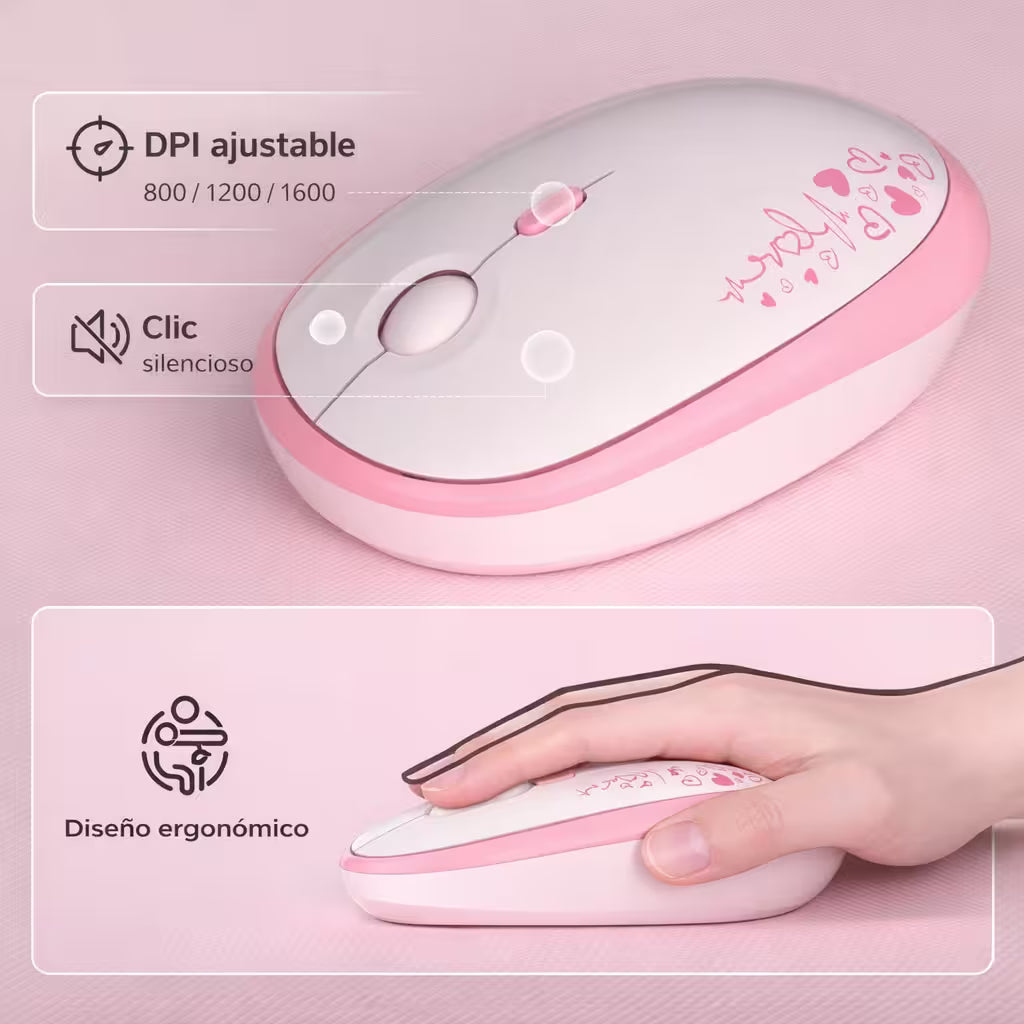 Combo Teclado y Mouse Inalámbrico Mofii Lovely - Rosado | Full-Size 104 Teclas Redondas DPI Ajustable | 2.4G