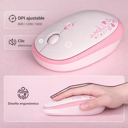 Combo Teclado y Mouse Inalámbrico Mofii Lovely - Rosado | Full-Size 104 Teclas Redondas DPI Ajustable | 2.4G