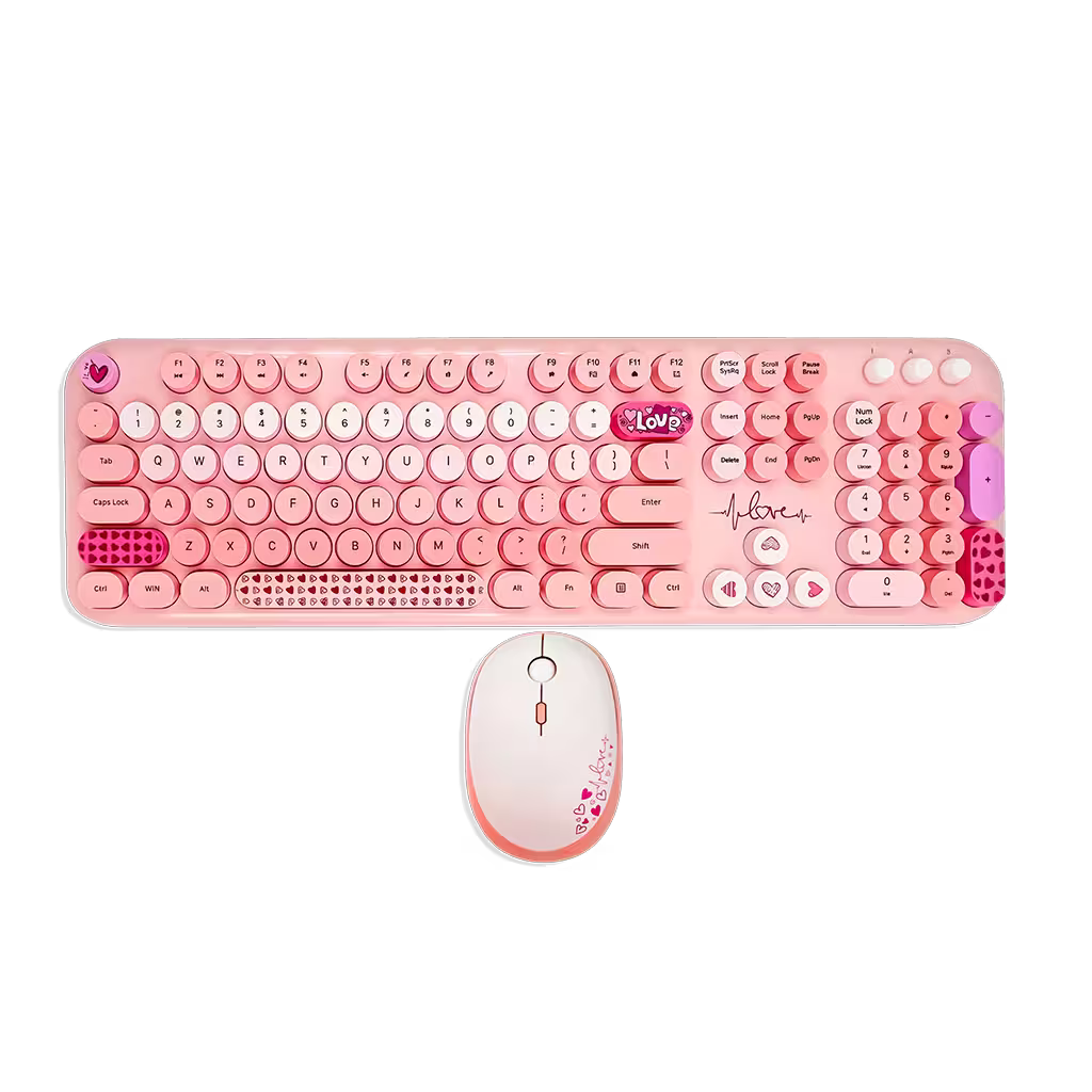 Combo Teclado y Mouse Inalámbrico Mofii Lovely - Rosado | Full-Size 104 Teclas Redondas DPI Ajustable | 2.4G