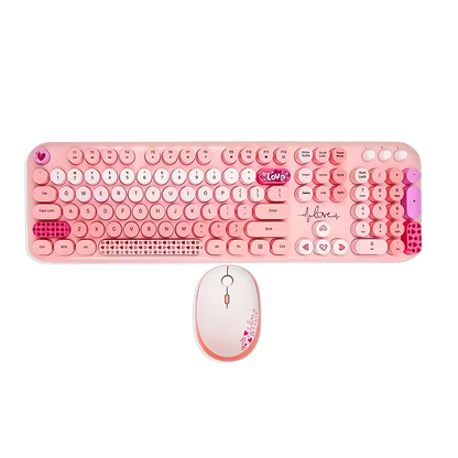 Combo Teclado y Mouse Inalámbrico Mofii Lovely - Rosado | Full-Size 104 Teclas Redondas DPI Ajustable | 2.4G