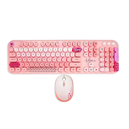 Combo Teclado y Mouse Inalámbrico MOFII Lovely — Rosado | Full-Size 104 Teclas Redondas DPI Ajustable | 2.4G