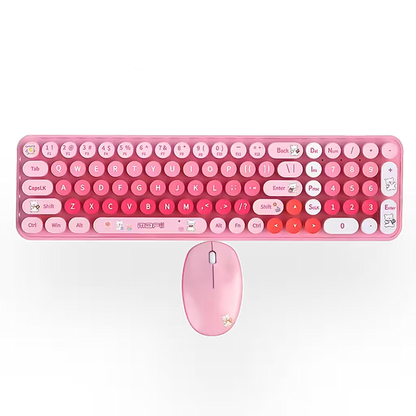 Combo Teclado y Mouse Inalámbrico Baby Bear - Rosado | 100 Teclas Redondas Retro Multicolor | 10m | 2.4G