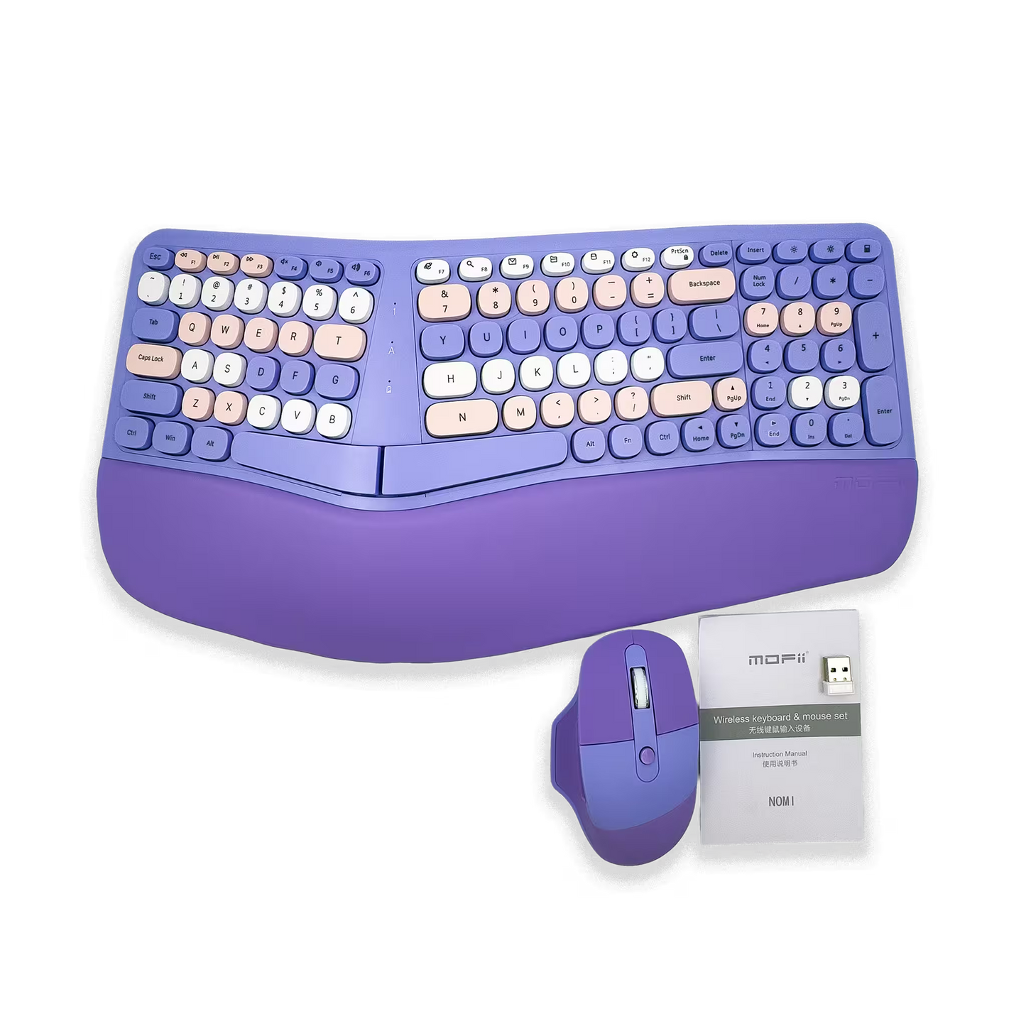 Teclado y Mouse Inalámbrico Ergonómico | Kit Mofii Retro Violeta