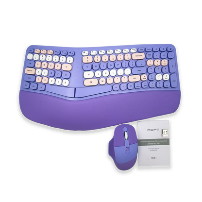 Teclado y Mouse Inalámbrico Ergonómico | Kit Mofii Retro Violeta