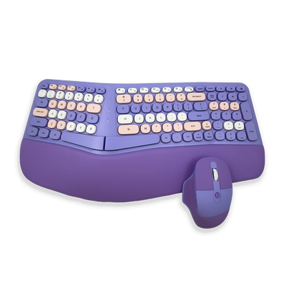Teclado y Mouse Inalámbrico Ergonómico | Kit Mofii Retro Violeta