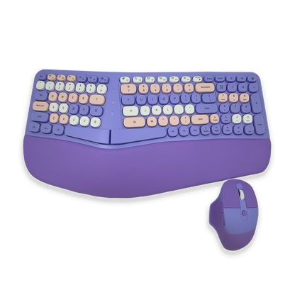 Teclado y Mouse Inalámbrico Ergonómico | Kit Mofii Retro Violeta