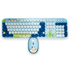 Combo Teclado y Mouse Inalámbrico MOFII Silly Cat — Azul | Full-Size 104 Teclas Kawaii | 2.4G