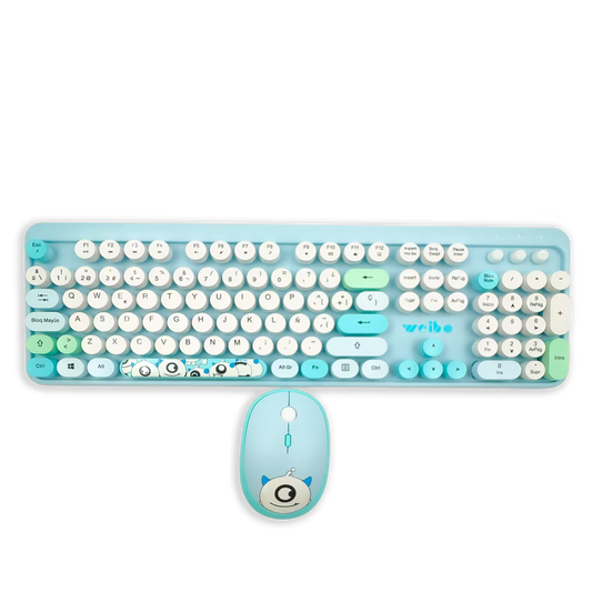Combo Teclado y Mouse Inalámbrico Weibo WB-216 - Azul Morado | 105 Teclas Redondas Retro | 10m | 2.4G