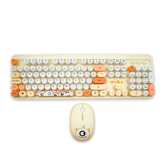 Combo Teclado y Mouse Inalámbrico Weibo WB-216 - Habano | 105 Teclas Redondas Retro | 10m | 2.4G