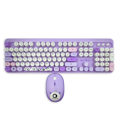 Combo Teclado y Mouse Inalámbrico Weibo WB-216 - Morado | 105 Teclas Redondas Retro | 10m | 2.4G