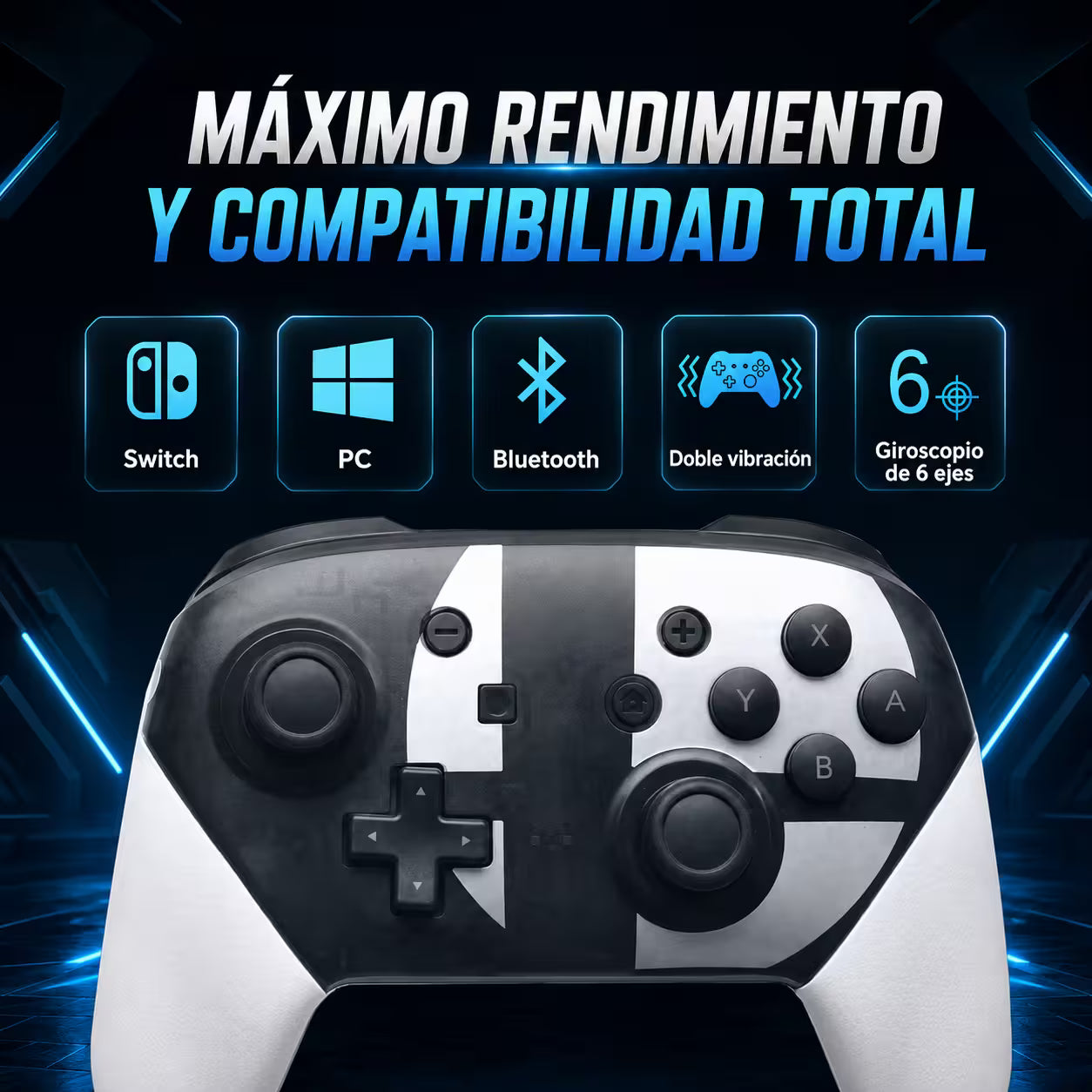 Control Pro Genérico Nintendo Switch - Edición Super Smash Bros Ultimate | Bluetooth Vibración Dual Giroscopio | 8H