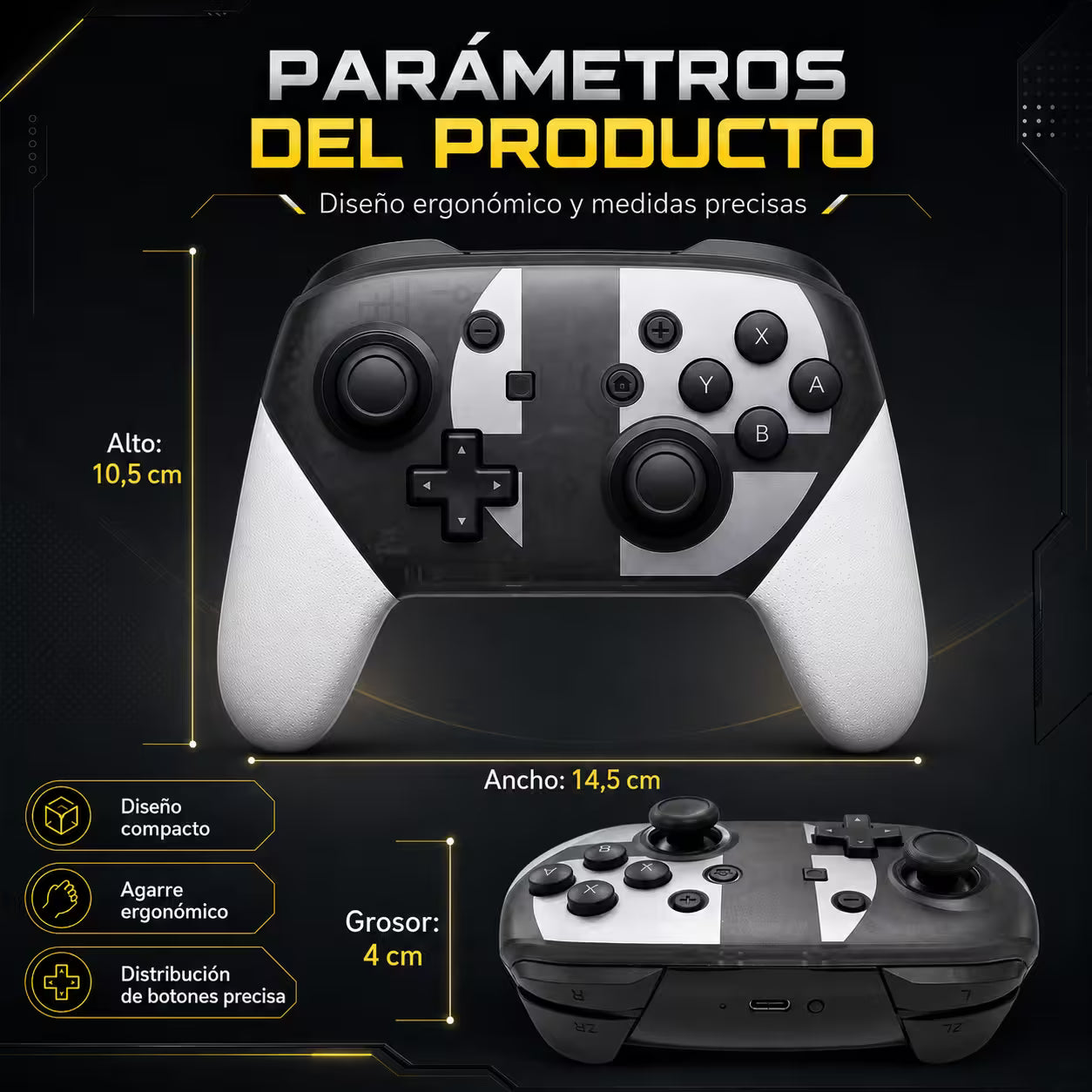 Control Pro Genérico Nintendo Switch - Edición Super Smash Bros Ultimate | Bluetooth Vibración Dual Giroscopio | 8H