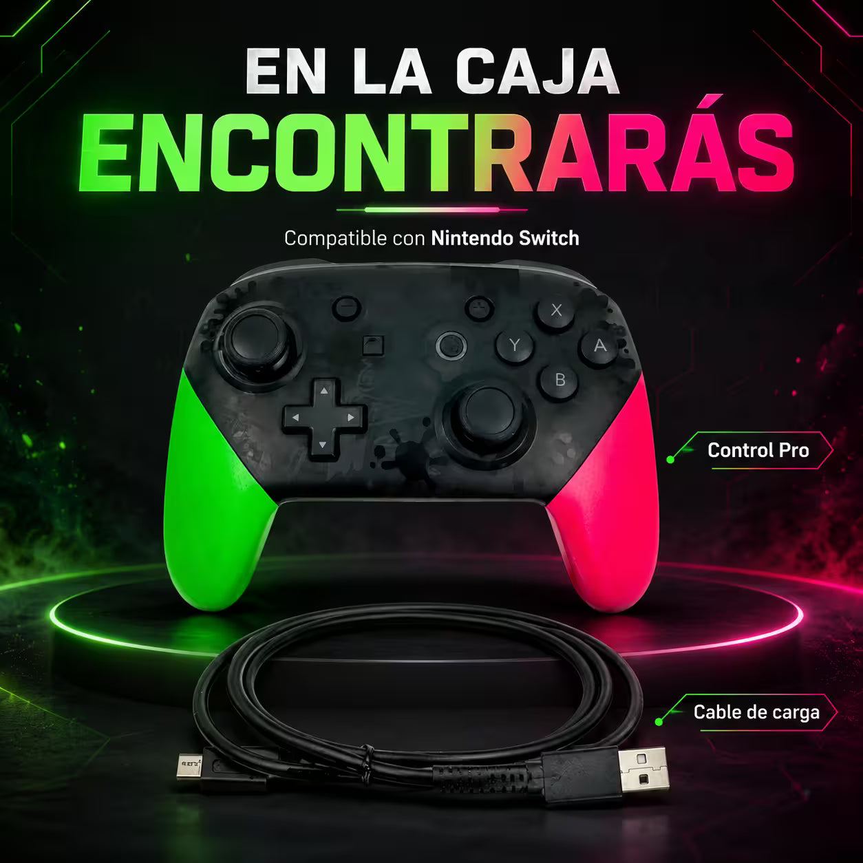 Control Pro Genérico Nintendo Switch - Edición Splatoon 2 | Bluetooth Vibración Dual Giroscopio | 8H