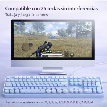 Teclado Cable MOFii Sweet Azul - 104 Teclas Retro Multimedia USB