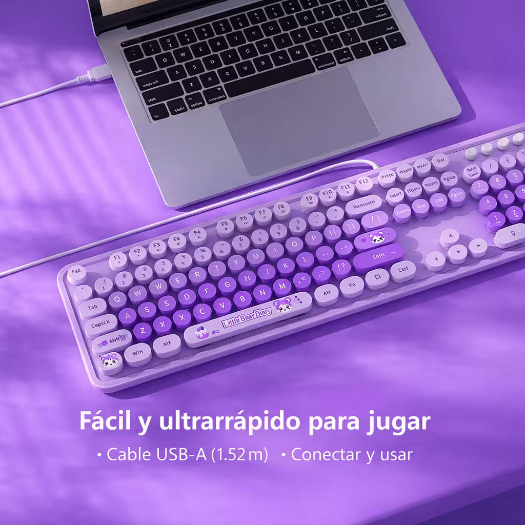 Teclado Cable MOFii Sweet Morado - 104 Teclas Retro USB Multimedia