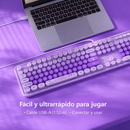 Teclado Cable MOFii Sweet Morado - 104 Teclas Retro USB Multimedia