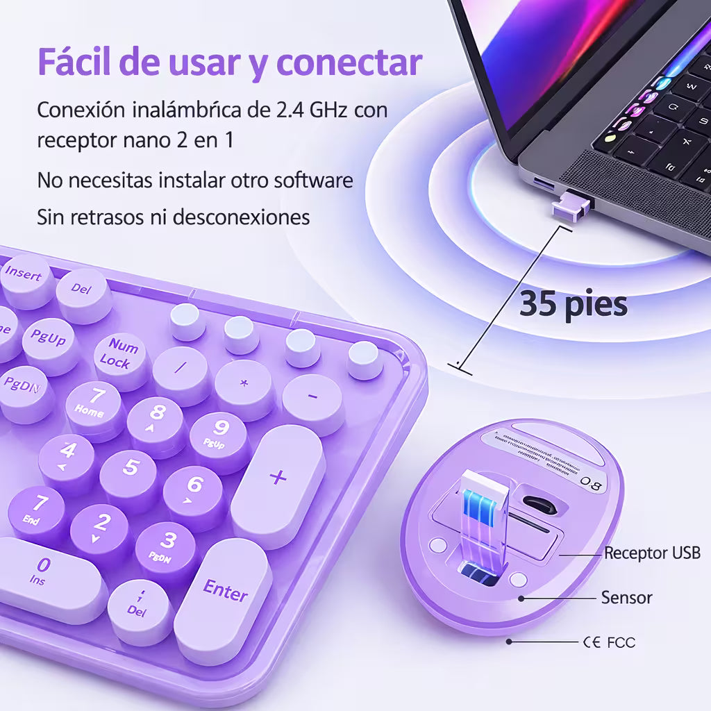 Combo Teclado Mouse Inalámbrico MOFII Sweet — 2.4G Ergónomico Silencioso 4 Botones
