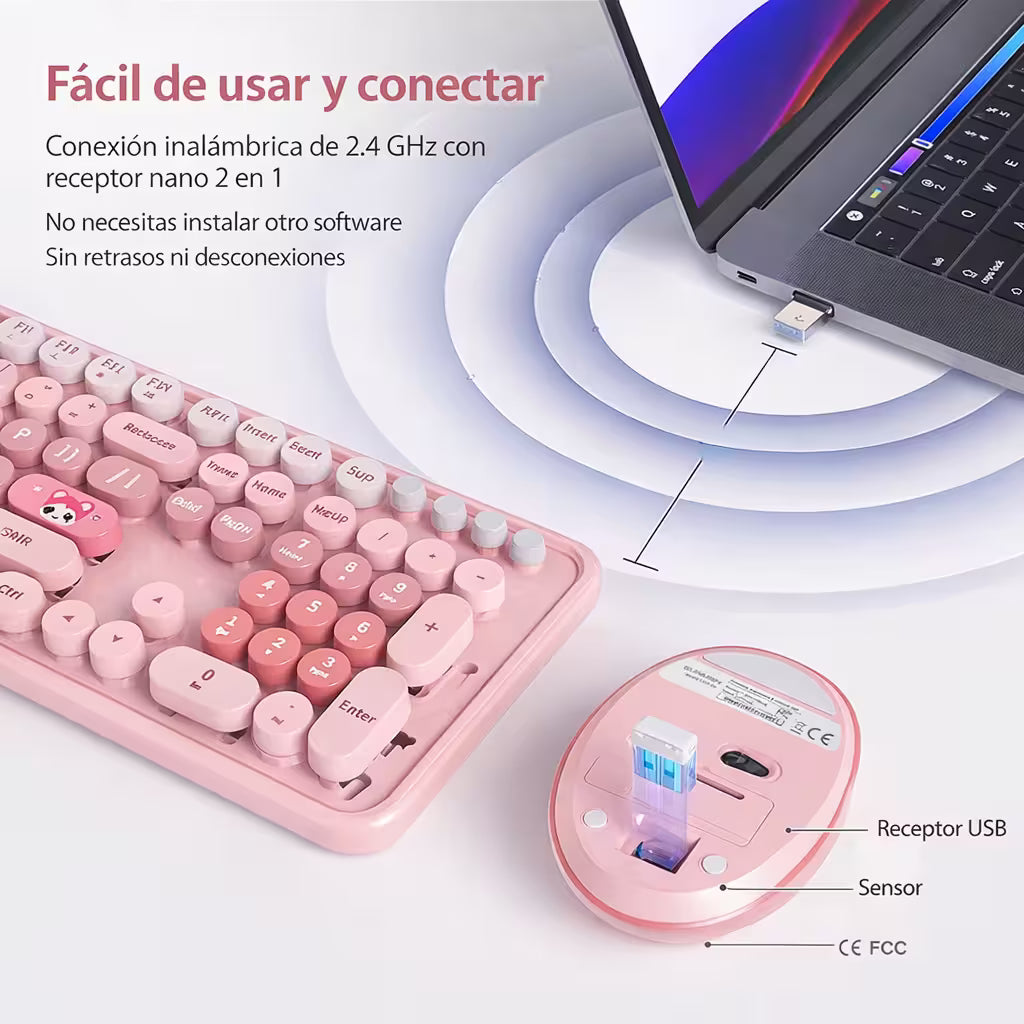 Combo Teclado Mouse Inalámbrico MOFII Sweet — Rosado | 2.4G Ergónomico Silencioso
