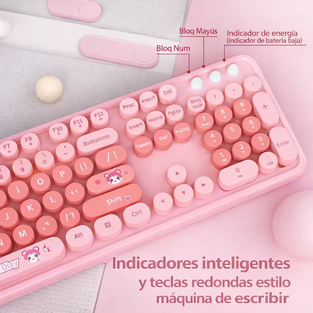 Combo Teclado Mouse Inalámbrico MOFII Sweet — Rosado | 2.4G Ergónomico Silencioso