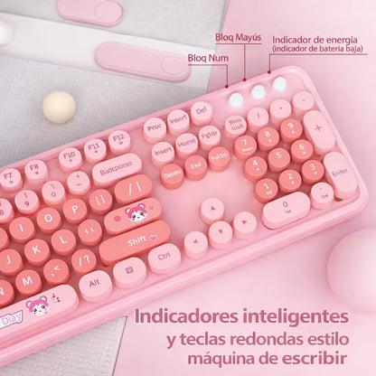 Combo Teclado Mouse Inalámbrico MOFII Sweet — Rosado | 2.4G Ergónomico Silencioso