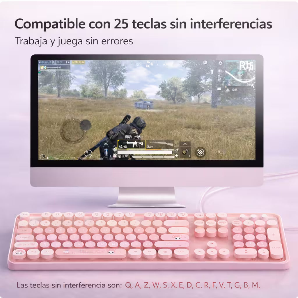 Teclado Cable MOFii Sweet Rosado - 104 Teclas Retro USB M... - vista 5 teclado gamer