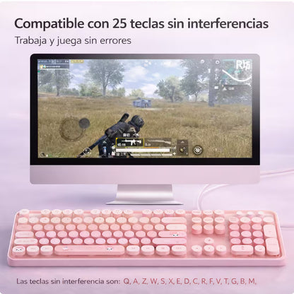 Teclado Cable MOFii Sweet Rosado - 104 Teclas Retro USB M... - vista 5 teclado gamer