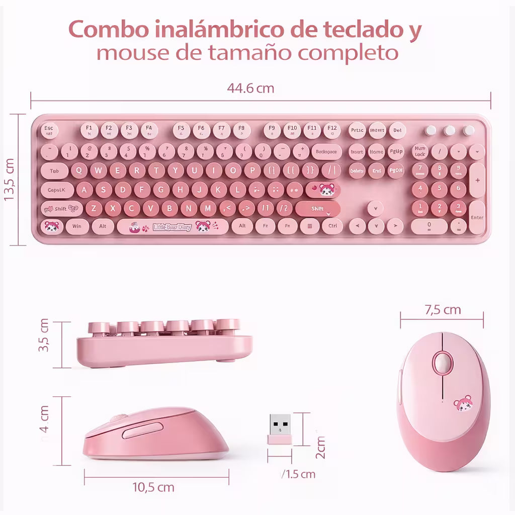 Combo Teclado Mouse Inalámbrico MOFII Sweet — Rosado | 2.4G Ergónomico Silencioso