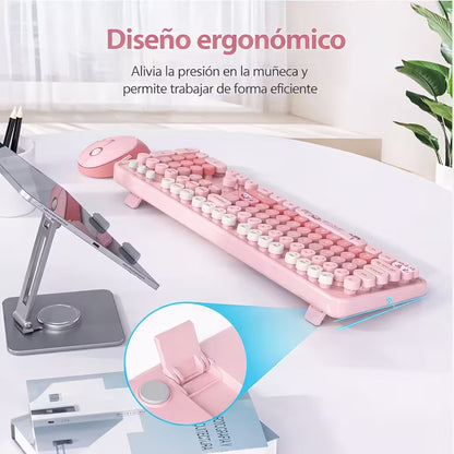 Combo Teclado Mouse Inalámbrico MOFII Sweet — Rosado | 2.4G Ergónomico Silencioso