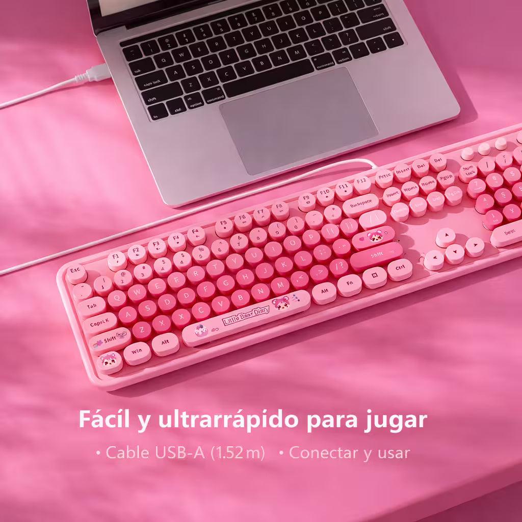 Teclado Cable MOFii Sweet Rosado - 104 Teclas Retro USB M... - vista 7 teclado gamer