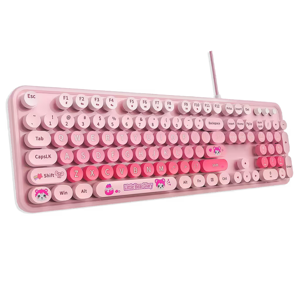 Teclado Cable MOFii Sweet Rosado - 104 Teclas Retro USB M...
