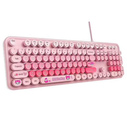Teclado Cable MOFii Sweet Rosado - 104 Teclas Retro USB M...