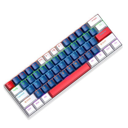Teclado Mecánico T-Wolf T60 60% RGB  Azul-Blanco - Switches Azules Anti-Ghosting USB-C