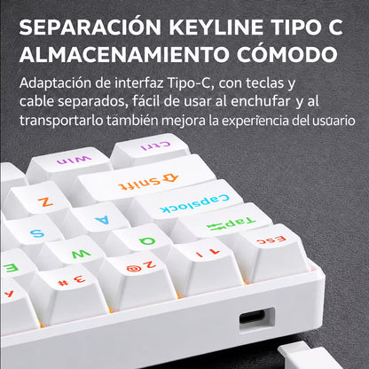 Teclado Mecánico T-Wolf T60 60% RGB Blanco - Switches Azules Anti-Ghosting USB-C