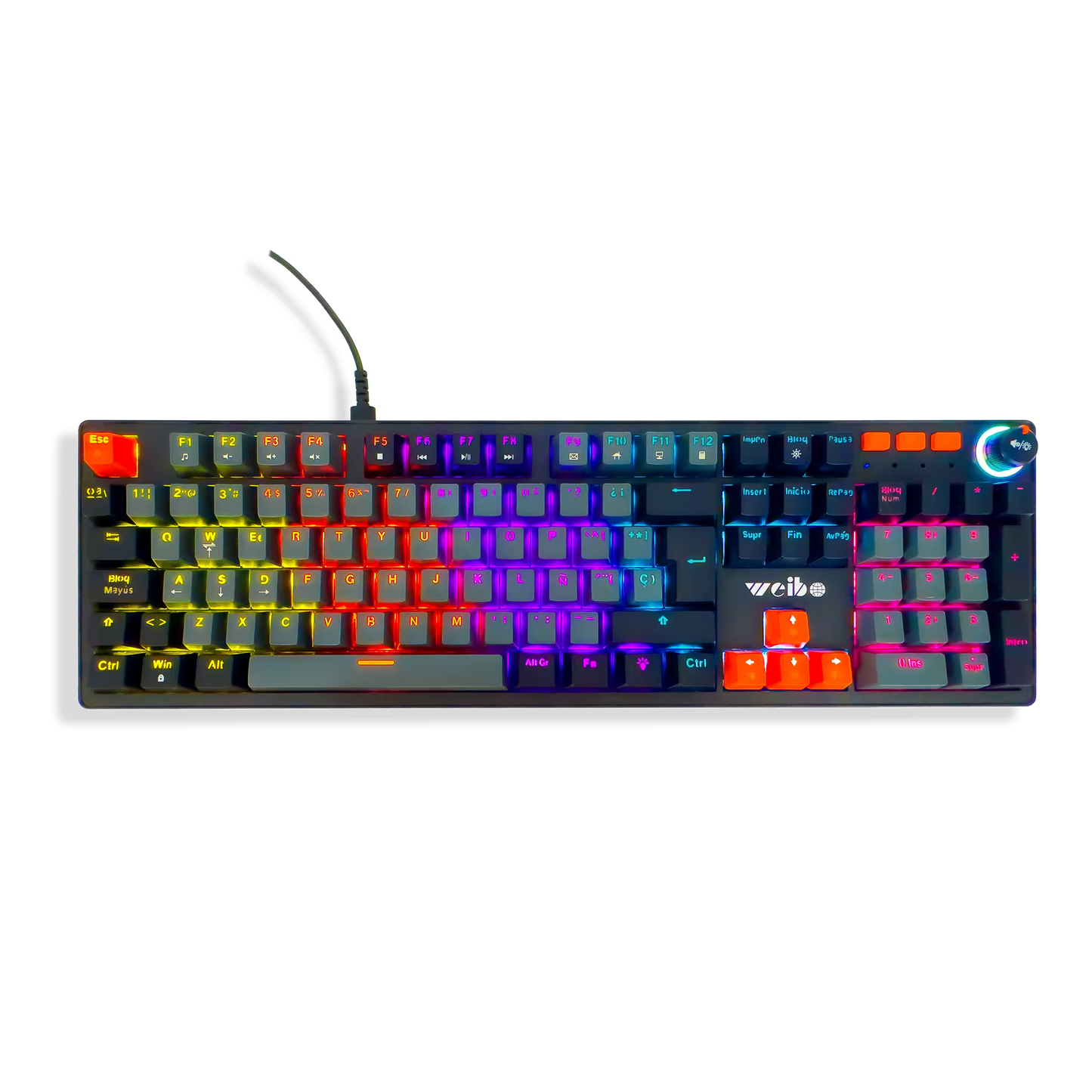 Teclado Mecánico Weibo WB-555 RGB Gris - Switches Rojos Full-Size 104 Teclas Cable