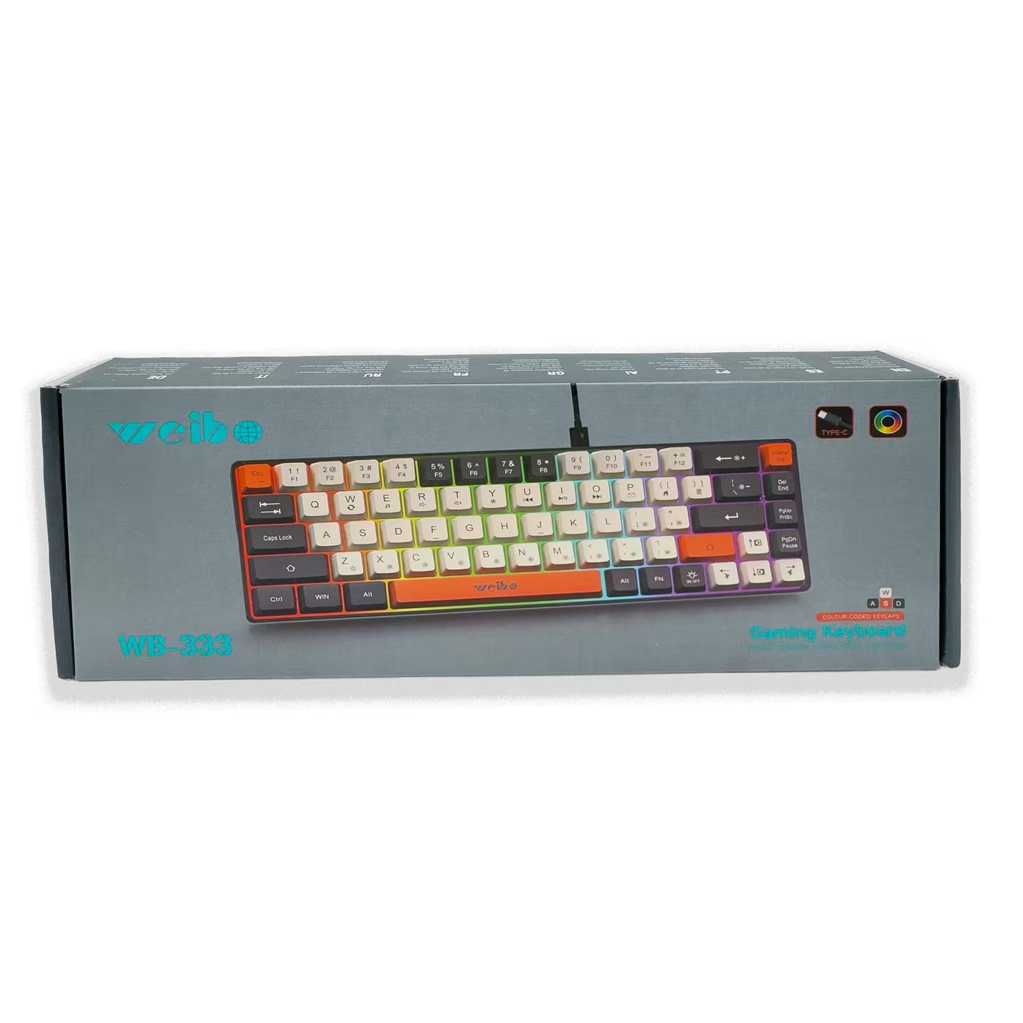 Teclado Gamer Weibo WB-333: Compacto, Cable Tipo-C y Luz Multicolor