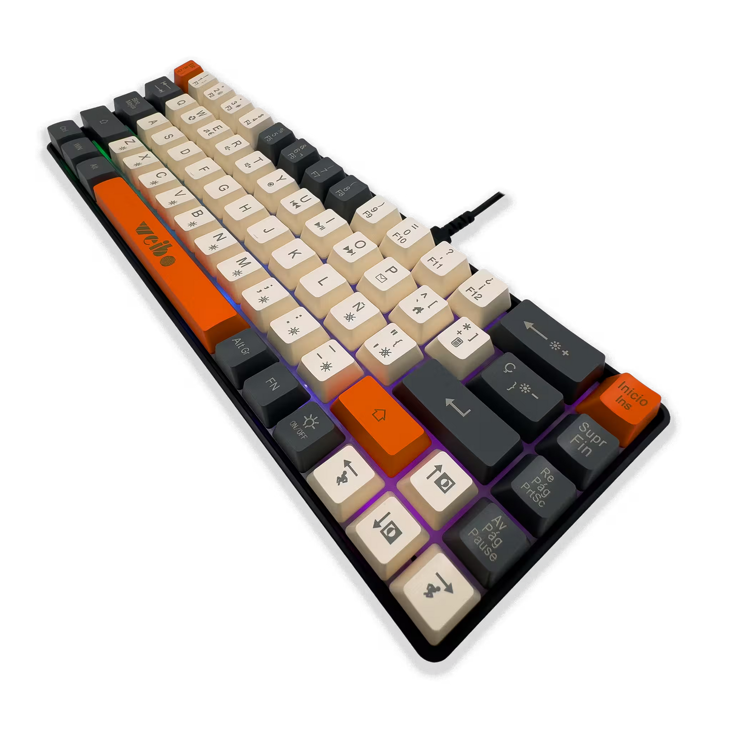 Teclado Gamer Weibo WB-333: Compacto, Cable Tipo-C y Luz Multicolor