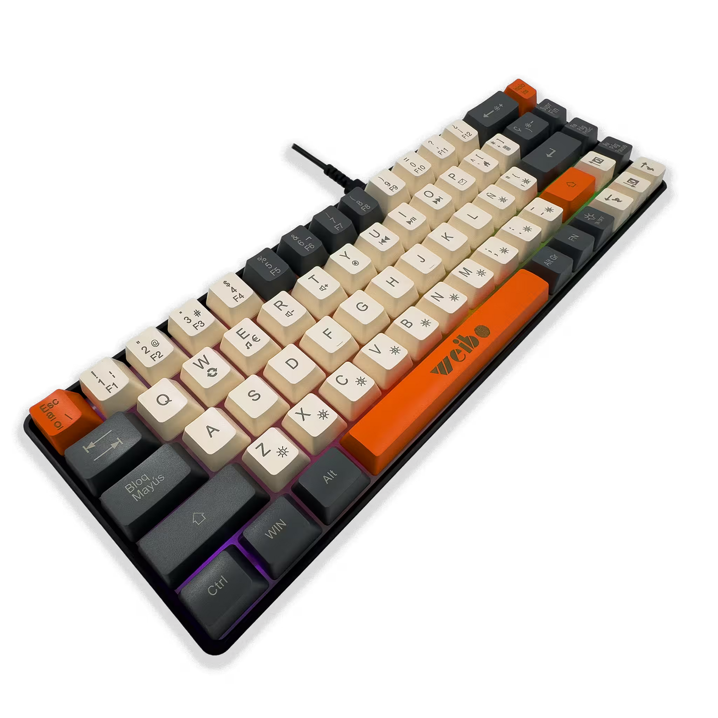 Teclado Gamer Weibo WB-333: Compacto, Cable Tipo-C y Luz Multicolor