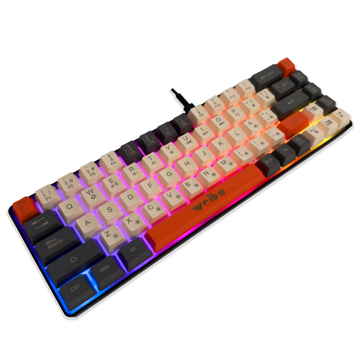 Teclado Gamer Weibo WB-333: Compacto, Cable Tipo-C y Luz Multicolor