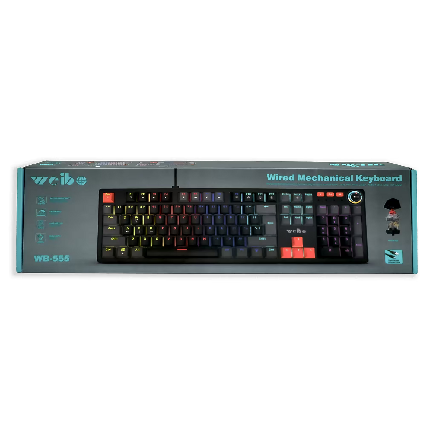 Teclado Mecánico Weibo WB-555 RGB Negro — Switches Rojos Full-Size 104 Teclas Cable