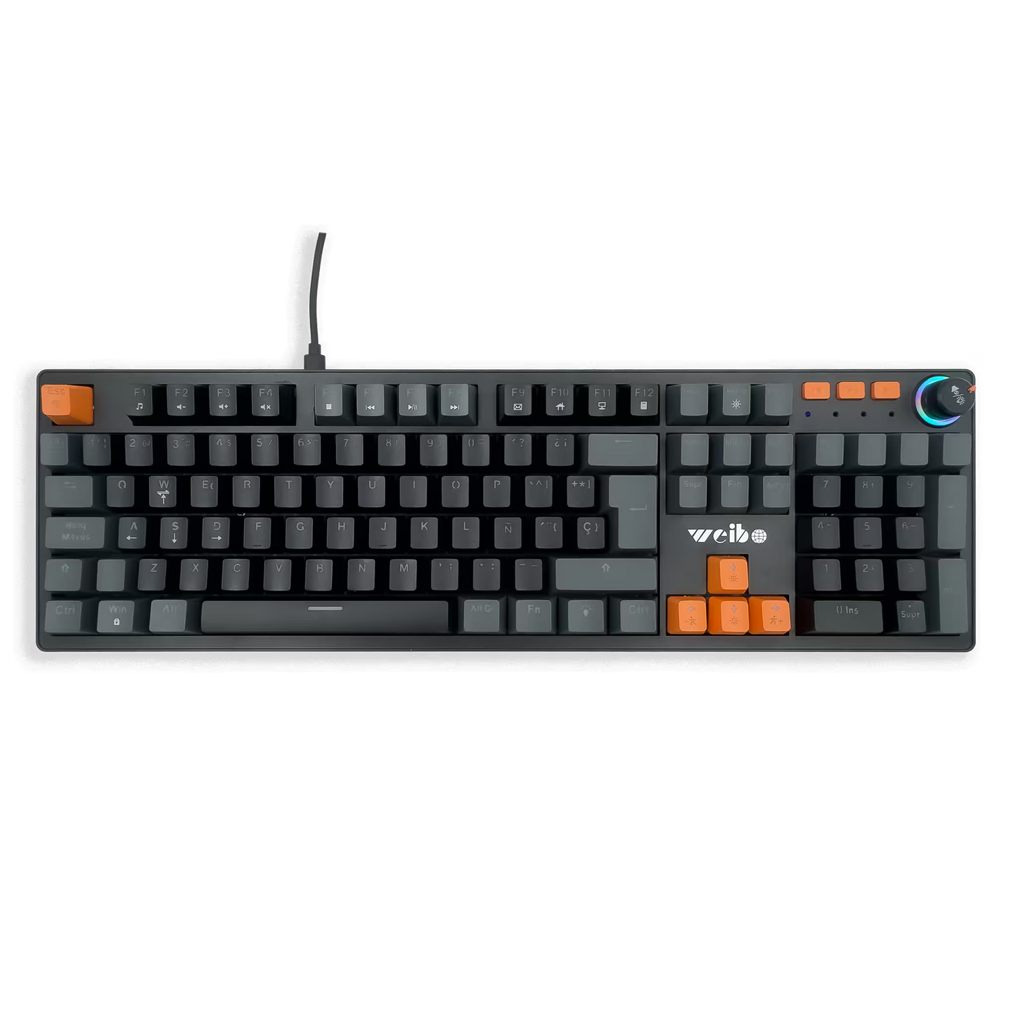 Teclado Mecánico Weibo WB-555 RGB Negro — Switches Rojos Full-Size 104 Teclas Cable
