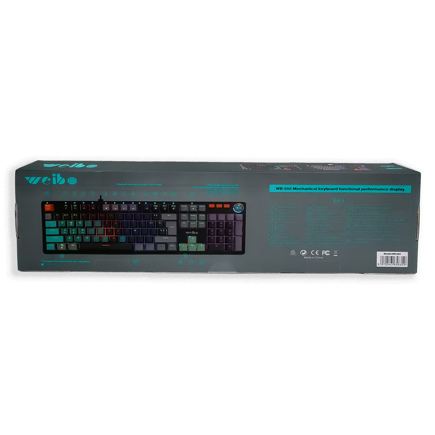 Teclado Mecánico Weibo WB-555 RGB Negro — Switches Rojos Full-Size 104 Teclas Cable