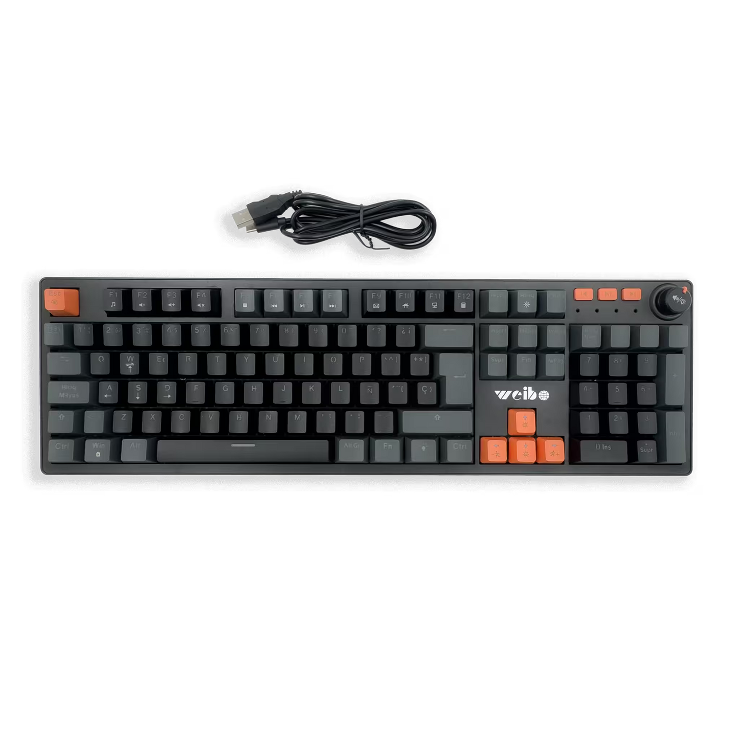 Teclado Mecánico Weibo WB-555 RGB Negro — Switches Rojos Full-Size 104 Teclas Cable