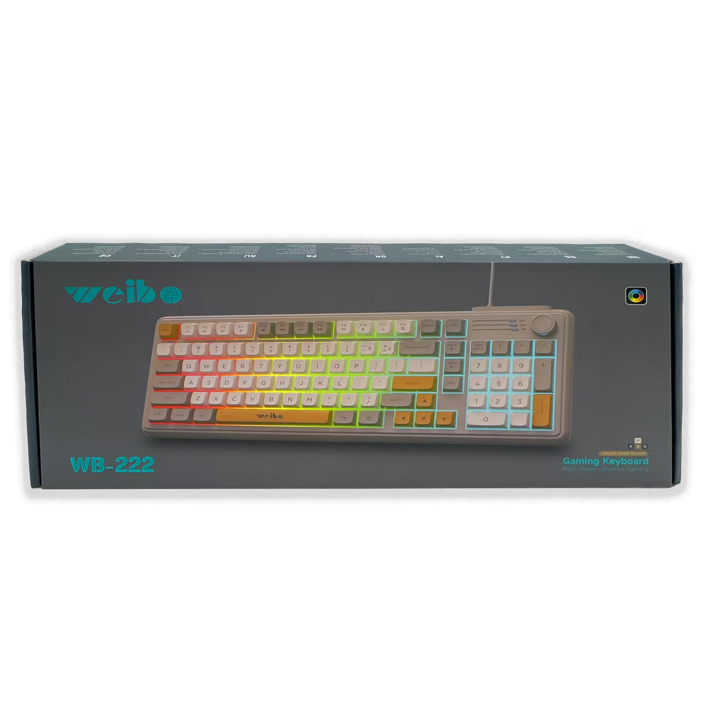 Teclado Gamer RGB Weibo WB-222 Retro - Teclas Redondas Multicolor Perilla Encoder Cable