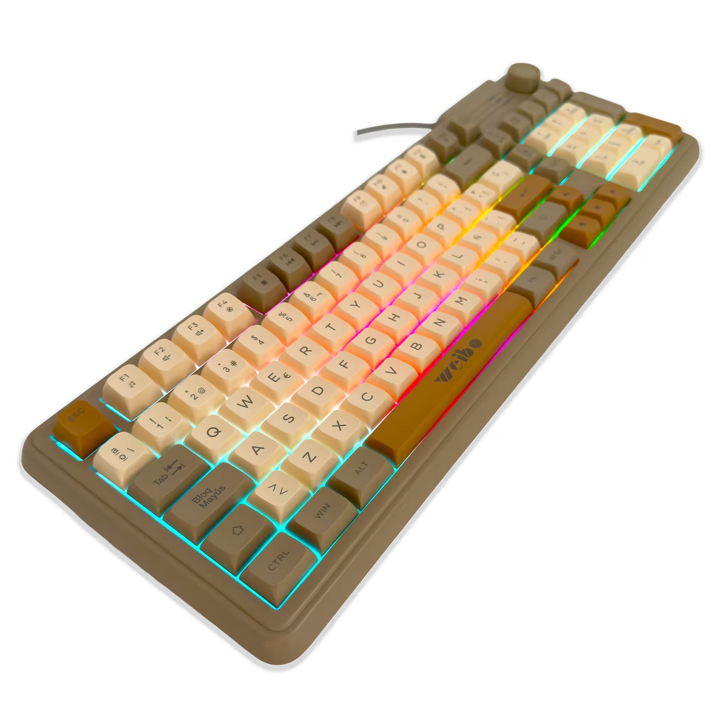 Teclado Gamer RGB Weibo WB-222 Retro - Teclas Redondas Multicolor Perilla Encoder Cable