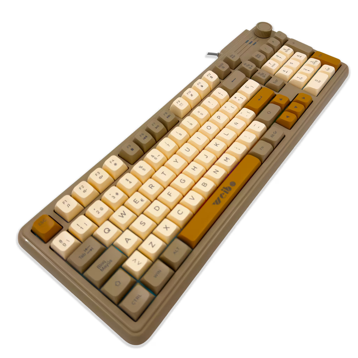 Teclado Gamer RGB Weibo WB-222 Retro - Teclas Redondas Multicolor Perilla Encoder Cable