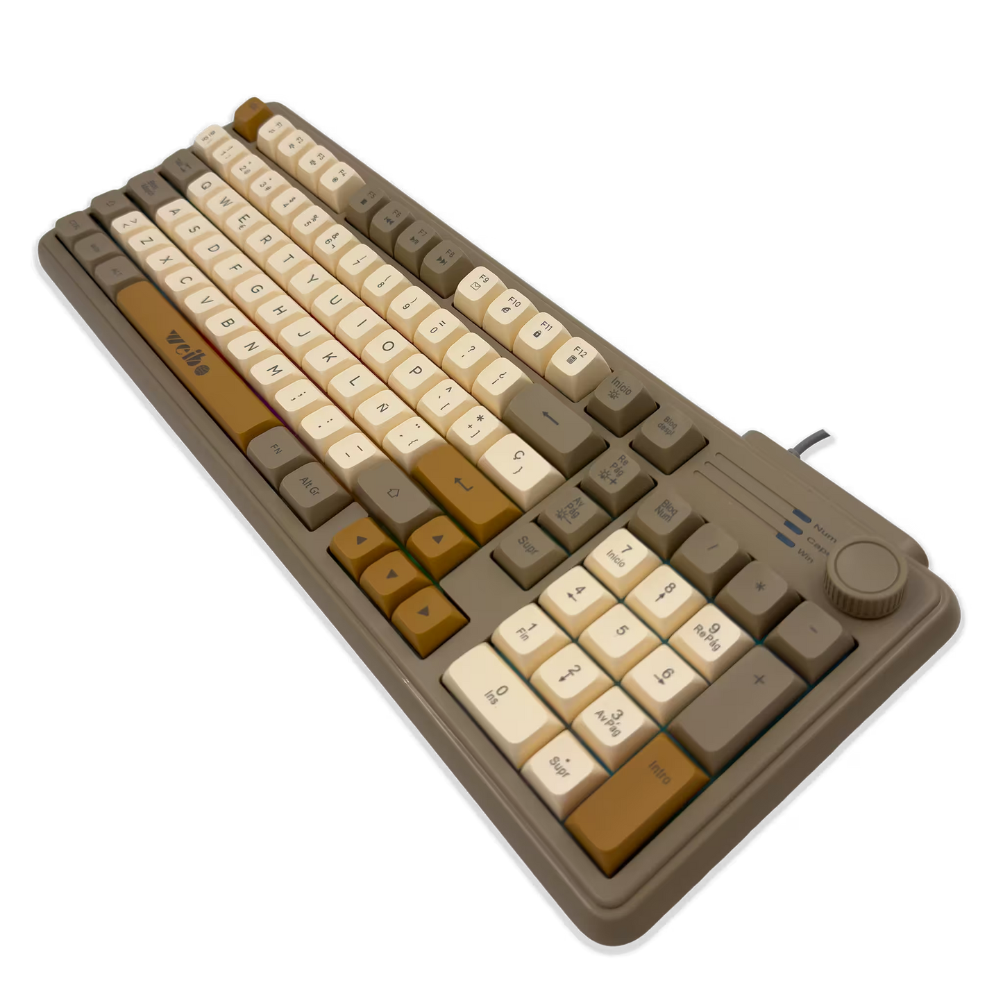 Teclado Gamer RGB Weibo WB-222 Retro - Teclas Redondas Multicolor Perilla Encoder Cable