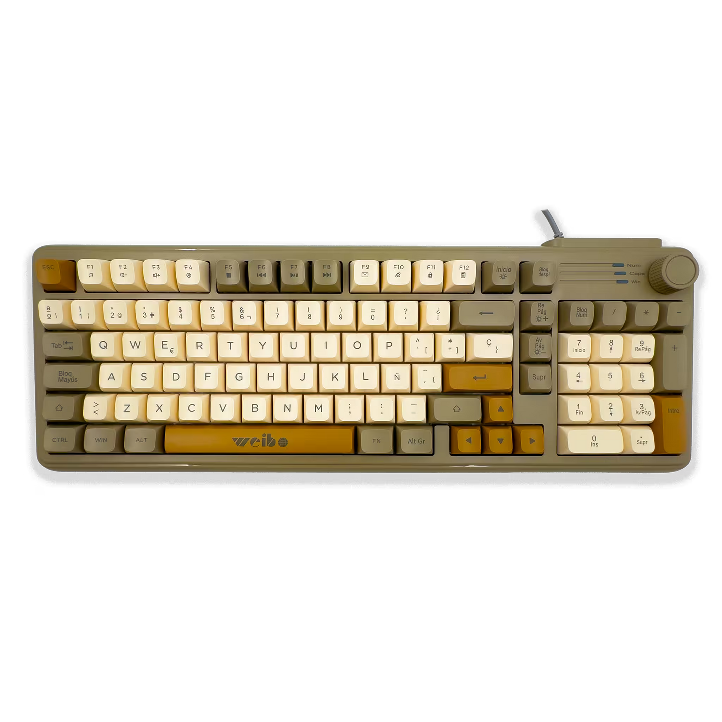 Teclado Gamer RGB Weibo WB-222 Retro - Teclas Redondas Multicolor Perilla Encoder Cable