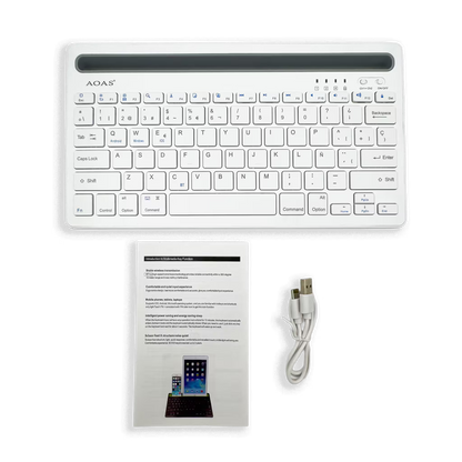 Teclado Inalámbrico Bluetooth Tipo C AOAS AS-199 | Dual Mode, Recargable y Multidispositivo para Tablet/Laptop | BLANCO