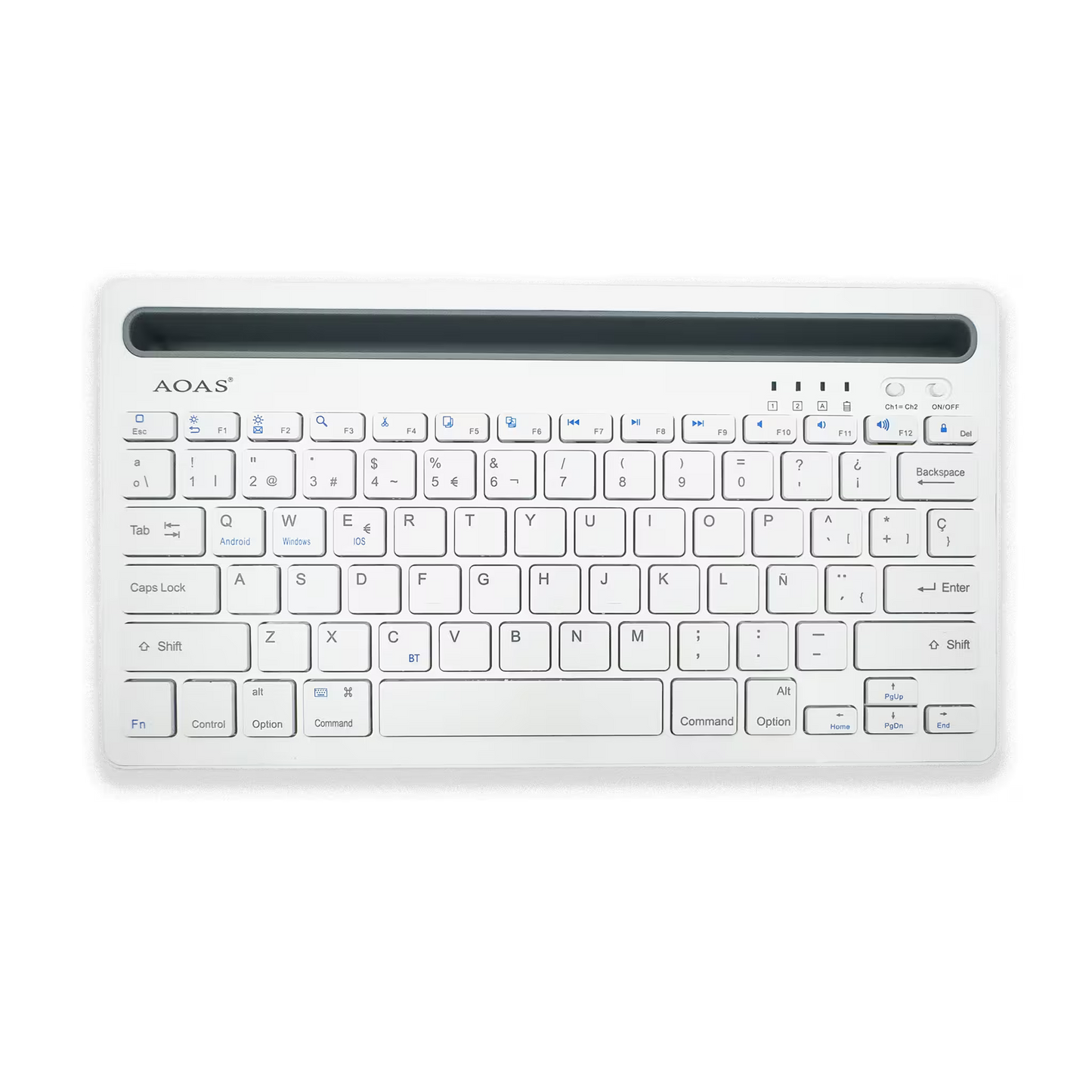Teclado Inalámbrico Bluetooth Tipo C AOAS AS-199 | Dual Mode, Recargable y Multidispositivo para Tablet/Laptop | BLANCO